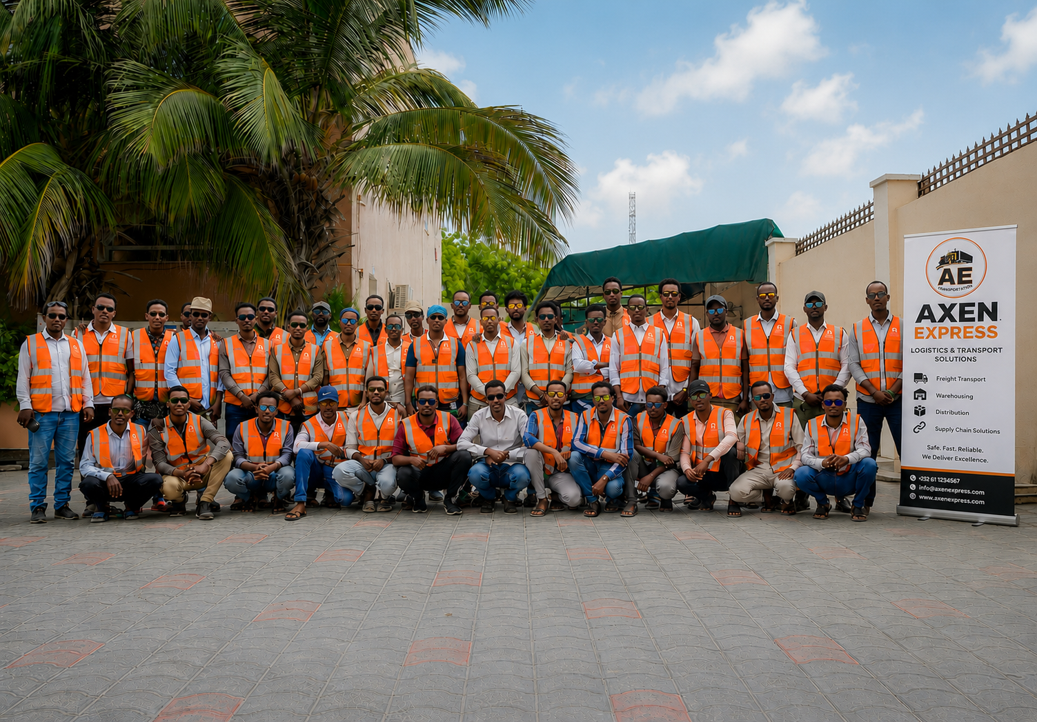 Axen Express Transportation team in branded safety vests