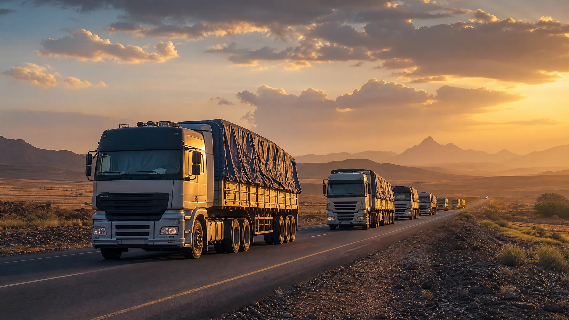 Freight trucks traveling on a regional highway